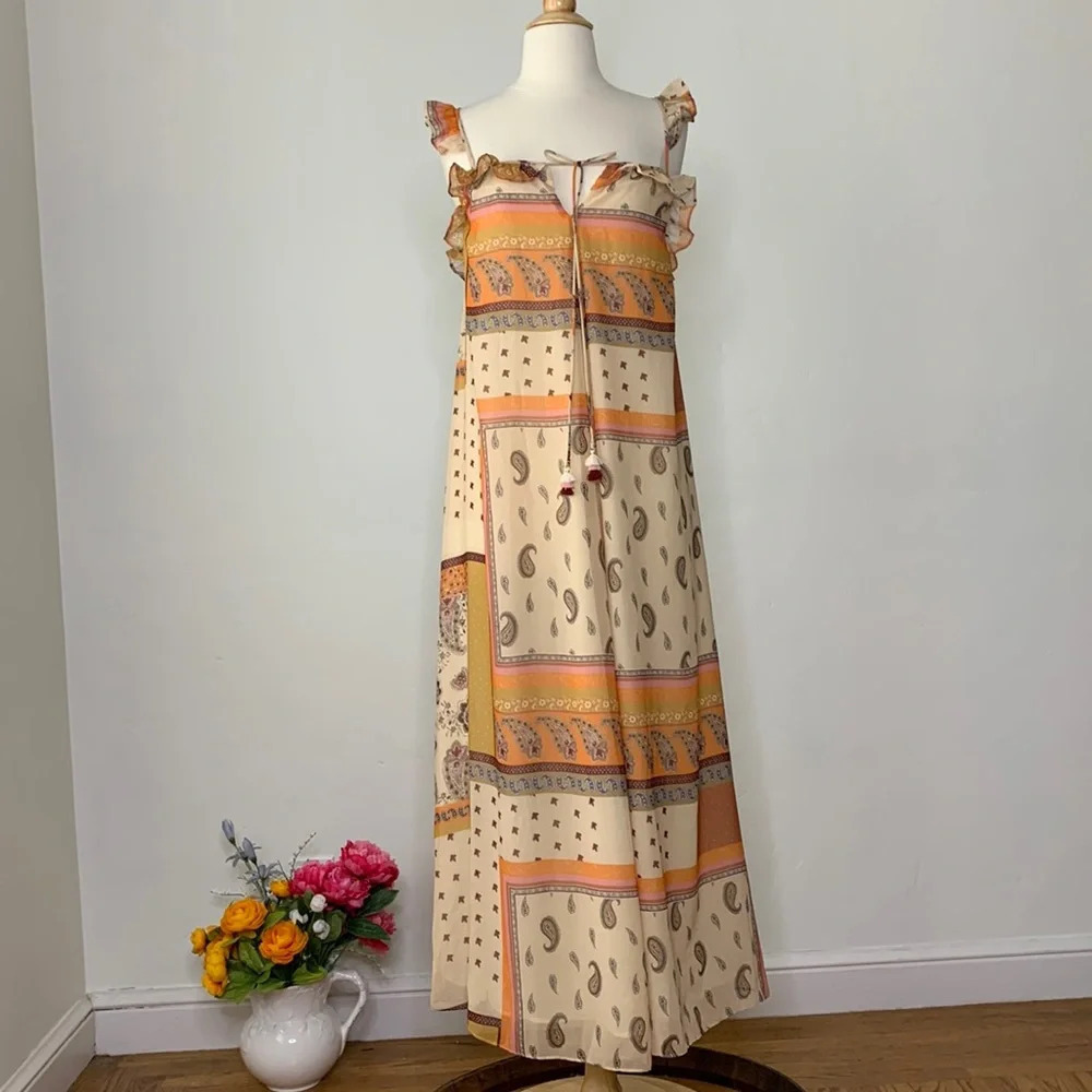 ZARA Patchwork Paisley Bandana Maxi Dress Boho Y2K Western Cottagecore Size XS - Picture 5 of 15